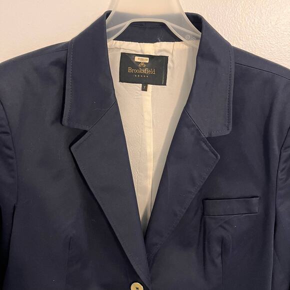 Brooksfield Donna Womens Blazer Size 7 Navy Blue One Button Long Sleeves - Picture 2 of 9